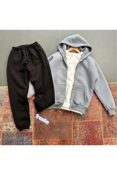 HerTarzınTrendi Unisex Fleece-Lined Hooded Tracksuit Set – Warm, Comfortable,...