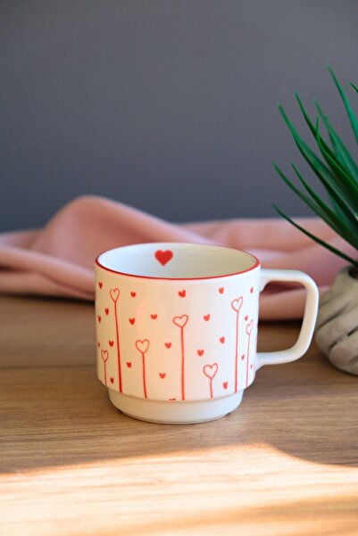 tabakevi Tabak Evi Porcelain Flying Hearts Stacked Mug Red Mesh 250Cc