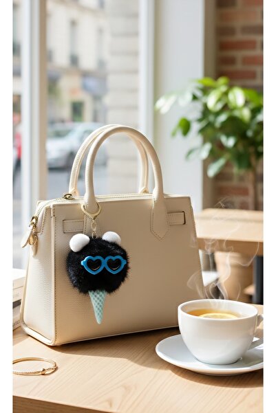 Şirin Gözlüklü Dondurma Ponpon Peluş Anahtarlık