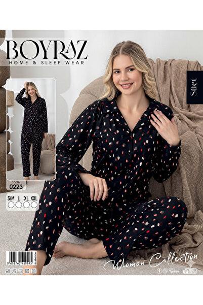 BOYRAZ Kadın Süet Pijama Takımı Kışlık Yumuşak Dokulu 0223 SÜET DÜĞ. UZUN KOL