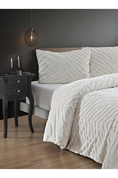 Bikaya Home Diamond 3 Piece Zebra Fur Comforter Quilt Set - 220X240 cm - with Original Bag