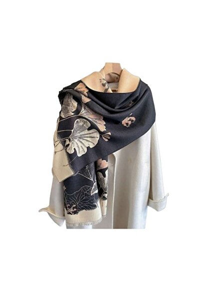 The Casius. Μακρύ γυναικείο κασκόλ, premium, με σχέδιο φύλλα Ginkgo Biloba, μ...