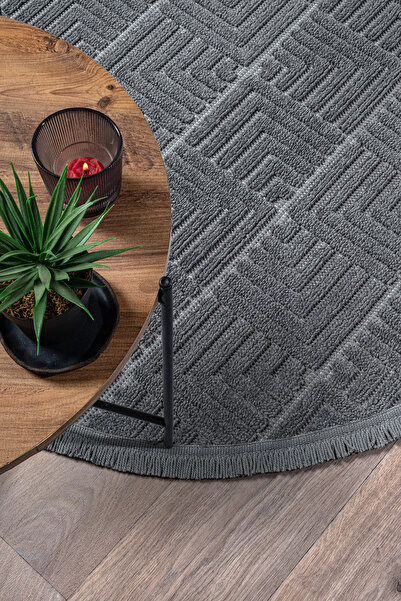 Colore Home Liya Iskandinav Antrasit Yuvarlak Oval Bukle Halı Salon Yatak Odası Koridor Halısı Yolluk