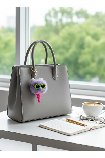 Şirin Gözlüklü Dondurma Ponpon Peluş Anahtarlık