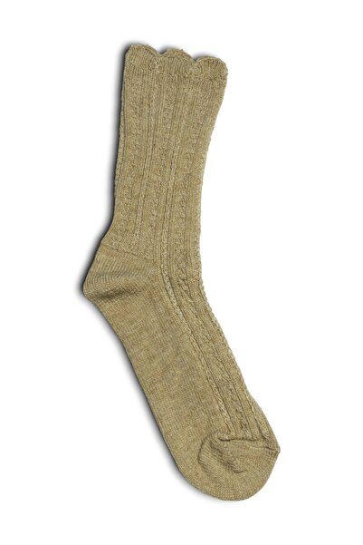 Rumon Knitted Patterned Wool Beige Women's Socks 2 Pack