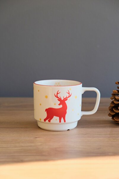 tabakevi Tabak Evi Porcelain Deer Stacked Mug Red Netted 250Cc