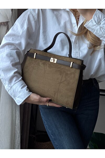 mèche atelier since 2024 Merlin Women's Suede Hand and Shoulder Bag Khaki