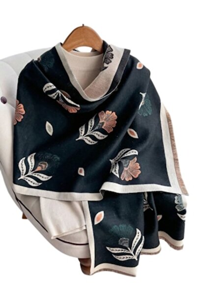 The Casius. Το μακρύ κασκόλ Casius για γυναίκες - μαύρο με floral σχέδιο