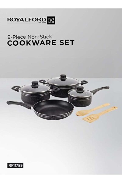 ROYALFORD Ritz 9-Piece Non-Stick Cookware Set, Aluminum, Black