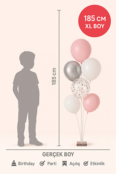 TOYFEST 185 cm Pink Gray Balloon Stand Set – Birthday Party Decorations | Heart Confetti Balloon Decoration