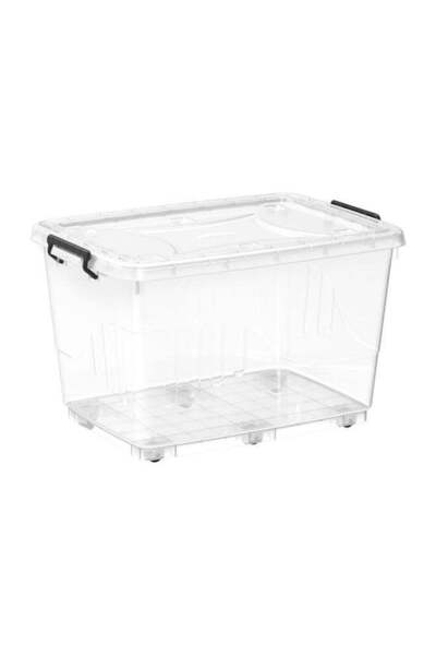 Cosmoplast 82L Clear Plastic Storage Box With Wheels & Lockable Lid (Transparent)