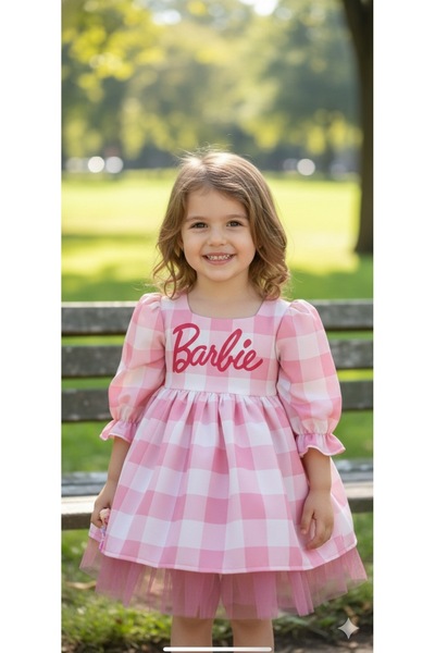 Anne Kız Tasarım Barbie ekose elbise