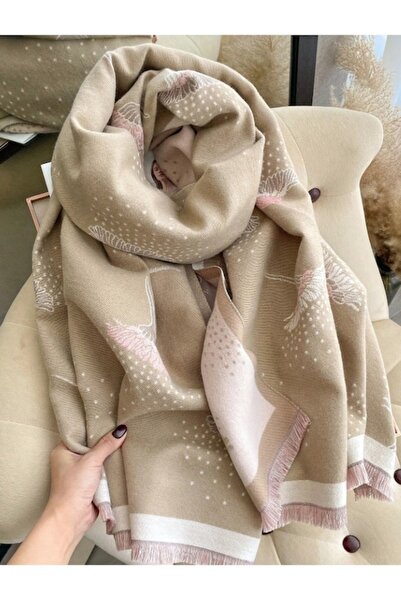 The Casius. Long shawl-style women's scarf, premium floral dandelion pattern, pink-beige