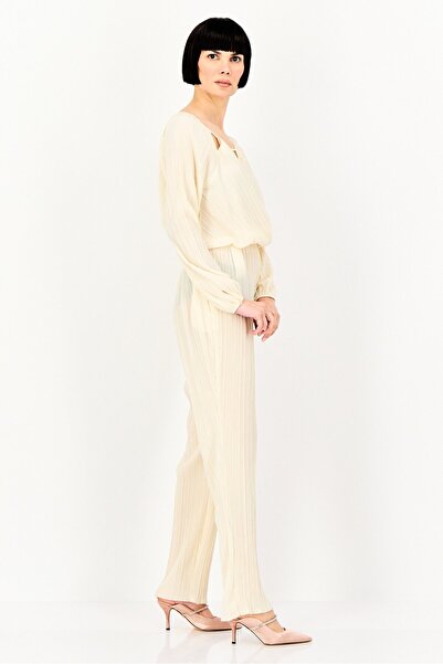 PROMOD Women Textured Long Sleeve Jumpsuit, Beige