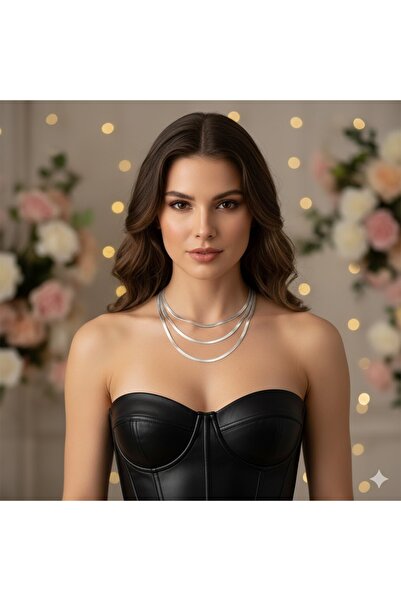 Dorvina Çelik İtalyan Zincir Gümüş Renk Çoklu Kolye 316L Kararmaz | Şık ve Da...