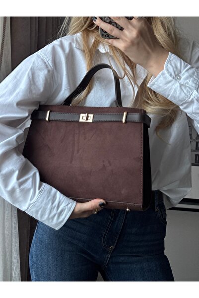 mèche atelier since 2024 Geantă de mână și de umăr din piele intoarsa pentru femei Merlin, maro amar