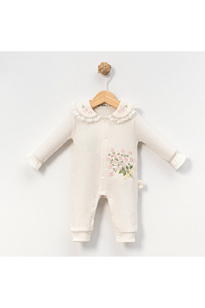 Baby %100 Pamuk Kız Bebek Çıtır Çiçek Nakışlı Bebe Yaka Tulum Bayramlık