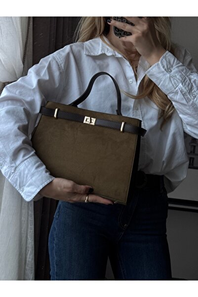 mèche atelier since 2024 Merlin Women's Suede Hand and Shoulder Bag Khaki