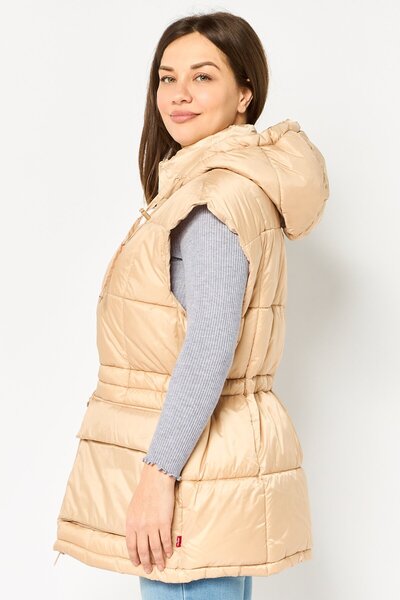 Levi's Women Quilted Hooded Vest Jacket, Beige