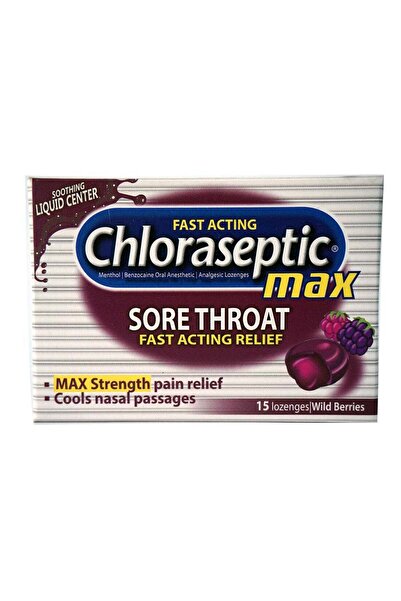 chloraseptic معينات التهاب الحلق ماكس وايلد بيري - 15 قرصًا