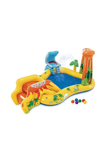 Intex Inflatable Dinosaur Play Center — Outdoor Playhouse Water Park with Slide & 6 Balls