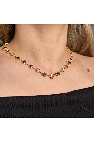 HOUSEKİ Colorful Stone Aura Necklace Does Not Rust or Tarnish