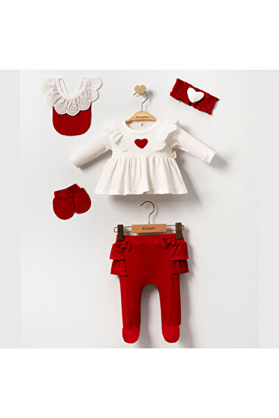 Ozz Baby New Born Baby Girl Hearted and Fistulized 5-Piece Hospital Release Zibin Set