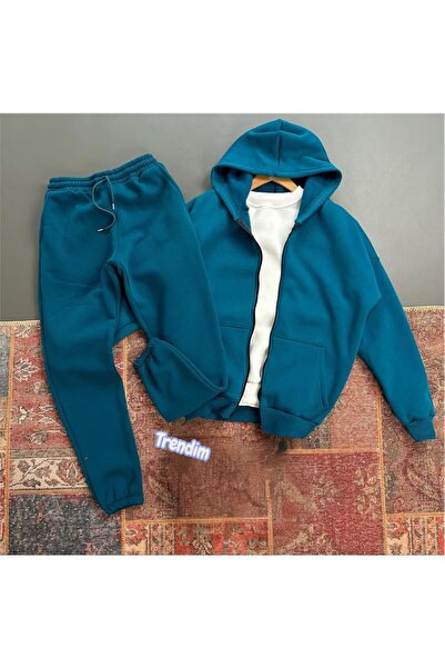 HerTarzınTrendi Unisex Fleece-Lined Hooded Tracksuit Set – Warm, Comfortable,...
