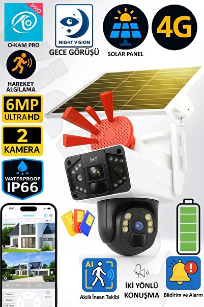 Visenox 3915 Çift Lens 4G SIM Dış Mekan Akıllı Güvenlik Kamerası 3MP+3MP 6X Z...