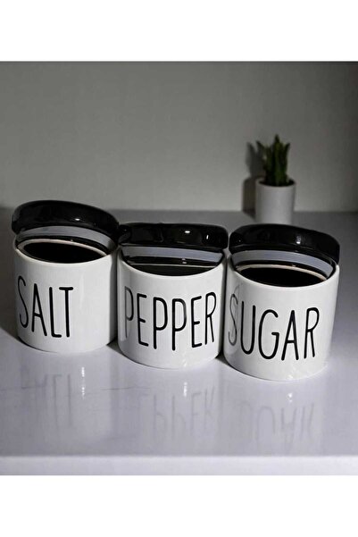 Home 3-Piece Porcelain Spice Rack Spice Set Set in Black & White Color