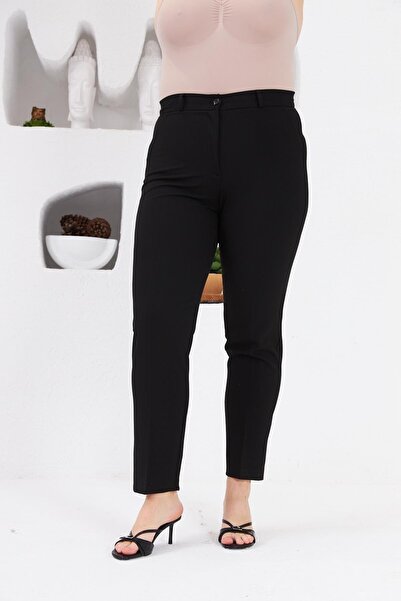 RMG Pocket Detailed Large Size Fabric Trousers Black