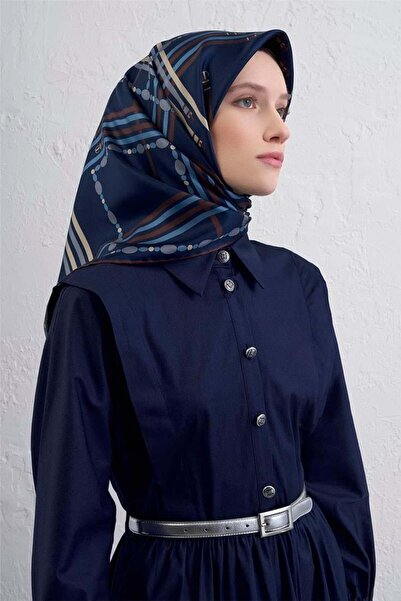 Armine Tivil Saf İpek Eşarp 9407 - 83 Lacivert Karışık Desen