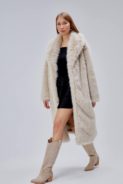 kear bunner Geniş Yaka Uzun Suni Kürk Kaban