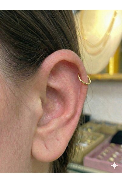xmx İnce Burgu Desenli Gold Halka Piercing (Helix, Tragus, Kıkırdak Burun Uyumlu)