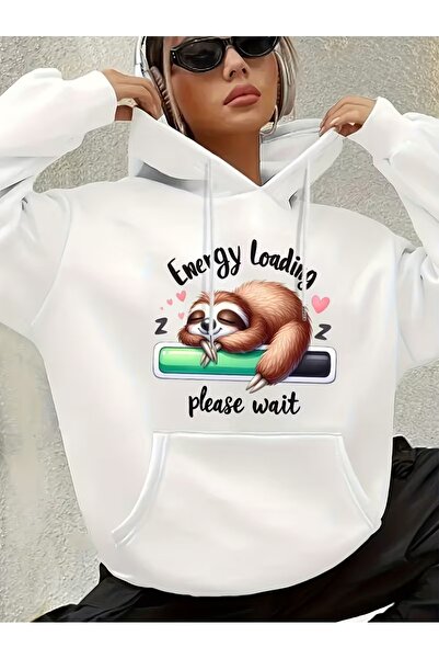 LAYORA Cartoon Cats Printed Kangaroo Pocket Hooded Sweatshirt,