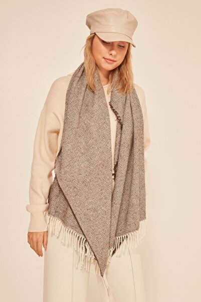 ibeeka Soft Textured Tasseled Brown Thick Shoulder Shawl Scarf