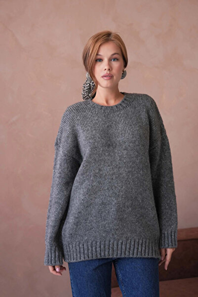 Park Karon Women's Crew Neck Soft Textured Oversized Knitwear Sweater 3032