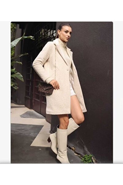 MC GROUP Oversize Kaşe Kaban Krem Renk