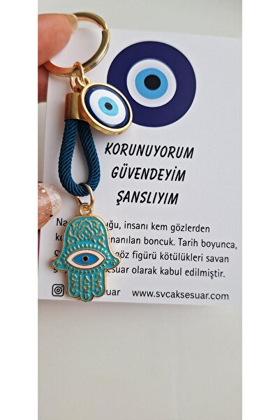 Svc Aksesuar هدية سلسلة مفاتيح فاطمة آنا هامسي مزينة بالخرز على شكل عين الحسد...