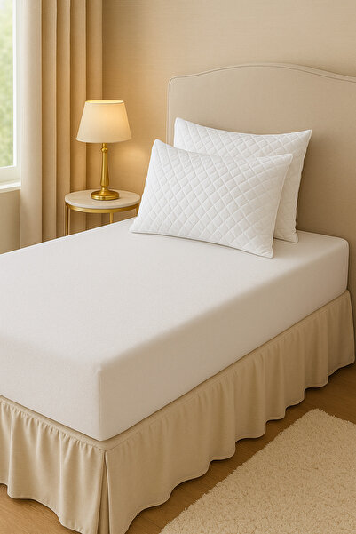 SELLER HOME Waterproof Mattress Cover Set 90×200x25 + 2 Quilted Pillows 50x70