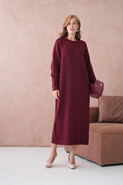 Park Karon Women's Crew Neck Soft Textured Maxi Size Fleece-Lined Oversized Knitwear Dress 8324Sw