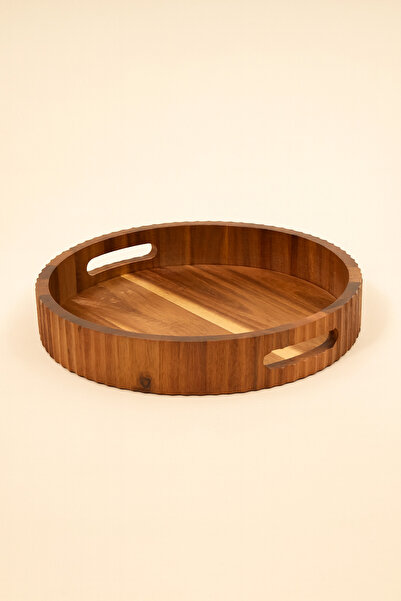 Mirilliahome Acacia Wood Round Tray 30 cm – Natural Presentation and Serving Tray |   Wooden Tray with Handle