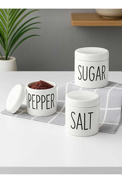 Home 3-Piece Porcelain Spice Jar Seasoning Set White Color