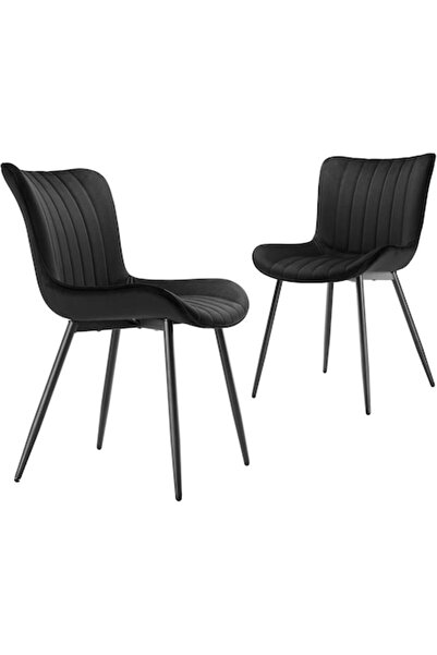 OEM Set of 2 upholstered dining/living chairs, modern velvet, ergonomic, black metal legs