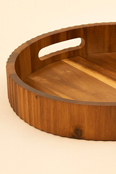 Mirilliahome Acacia Wood Round Tray 30 cm – Natural Presentation and Serving Tray |   Wooden Tray with Handle