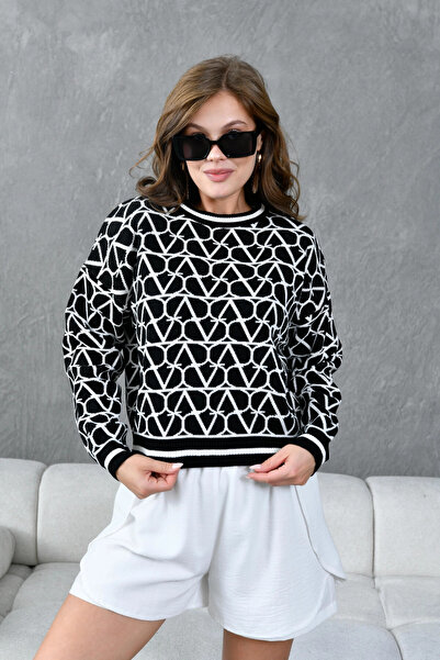 Park Karon Women's bicycle collar patterned Oversized knit sweater