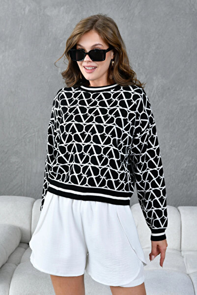 Park Karon Women's bicycle collar patterned Oversized knit sweater