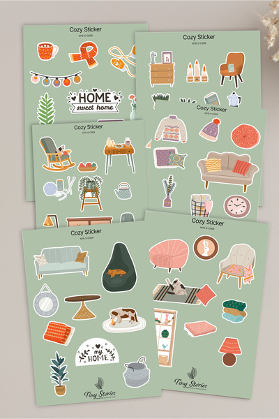 tinystoriestr مجموعة ملصقات ذات طابع مريح - 6 قطع / مفكرة، دفتر ملاحظات، مجلة...