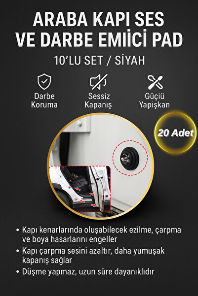 Hane Dostu 20 Adet Araba Kapı Ses ve Darbe Emici Pad – 20’li Set / Siyah