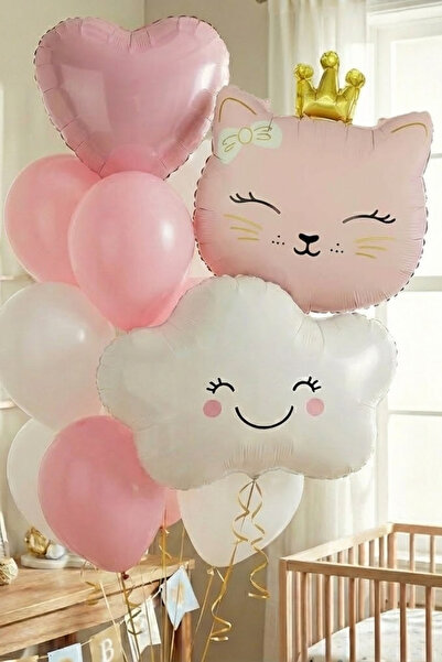 Baloncu Dede Girl Child Hospital Decoration Newborn Room Decoration Pink Cat Birthday Party Supplies Balloons